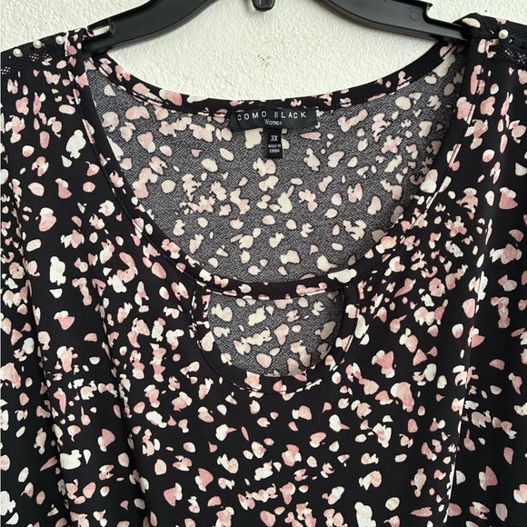 Como Black Women Crew-Neck Front Twist Black Top 3X - Picture 4 of 12